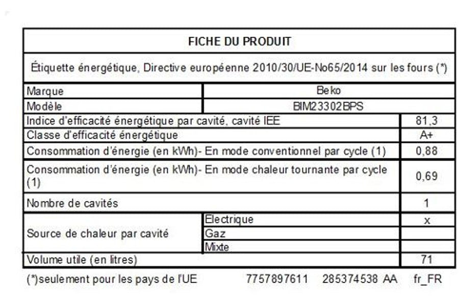 Four chaleur tournante BEKO BIM23302BPS