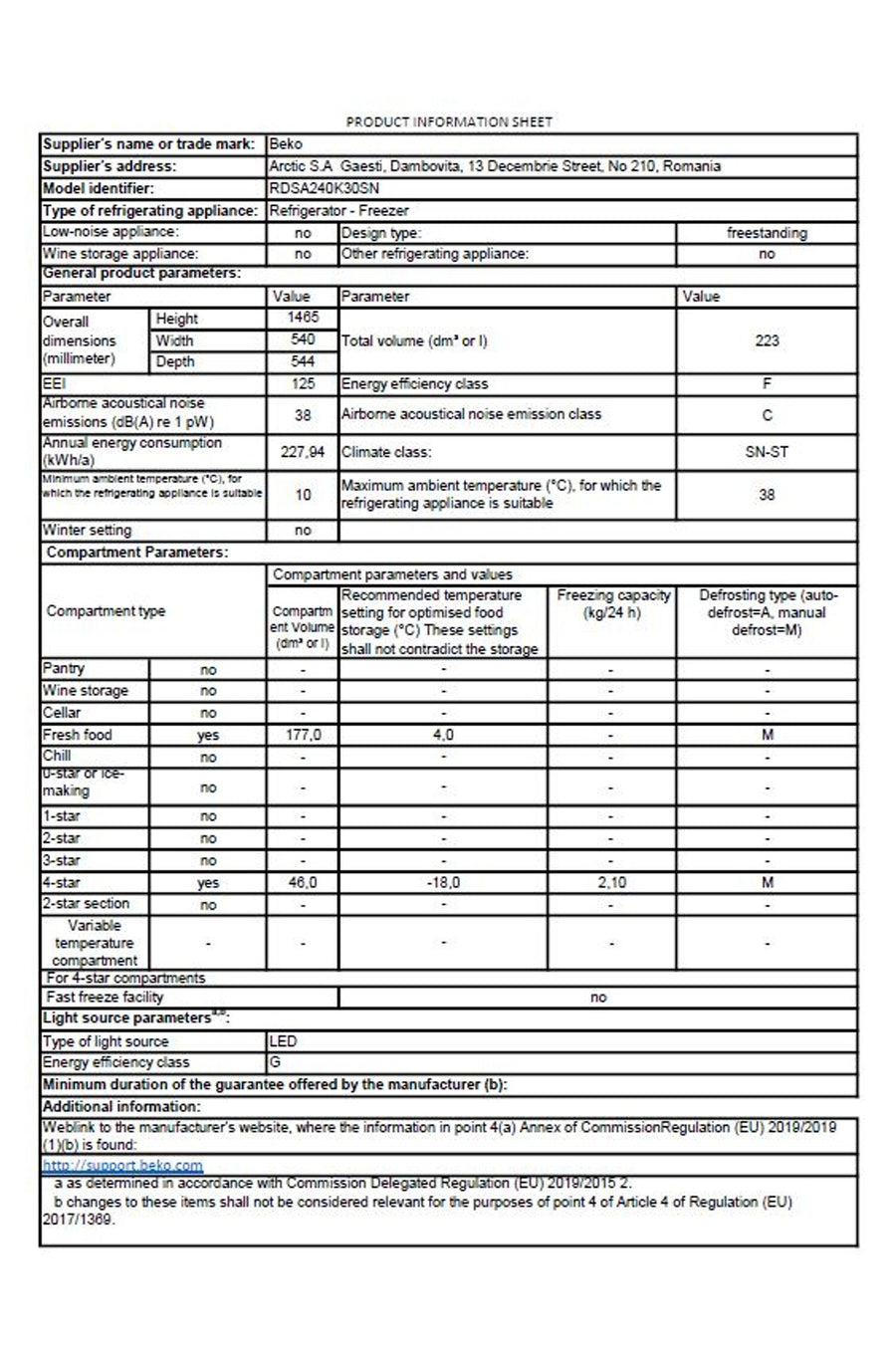 Réfrigérateur avec congélateur BEKO RDSA240K30SN