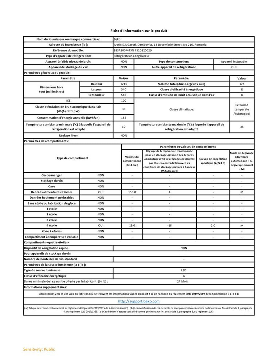 Réfrigérateur encastrable BEKO BSSA300M4SN