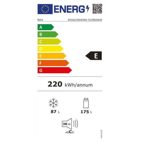 Réfrigérateur Avec Congélateur 262 Litres Neuf BEKO RCSA270K40WN