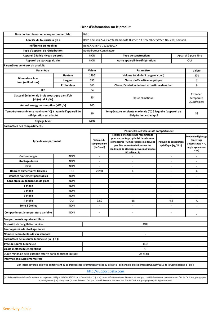 Réfrigérateur avec congélateur BEKO B5RCNA346HG