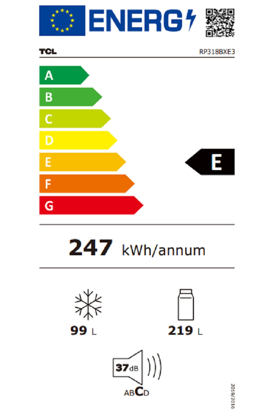 Réfrigérateur avec congélateur TCL RP318BXE3
