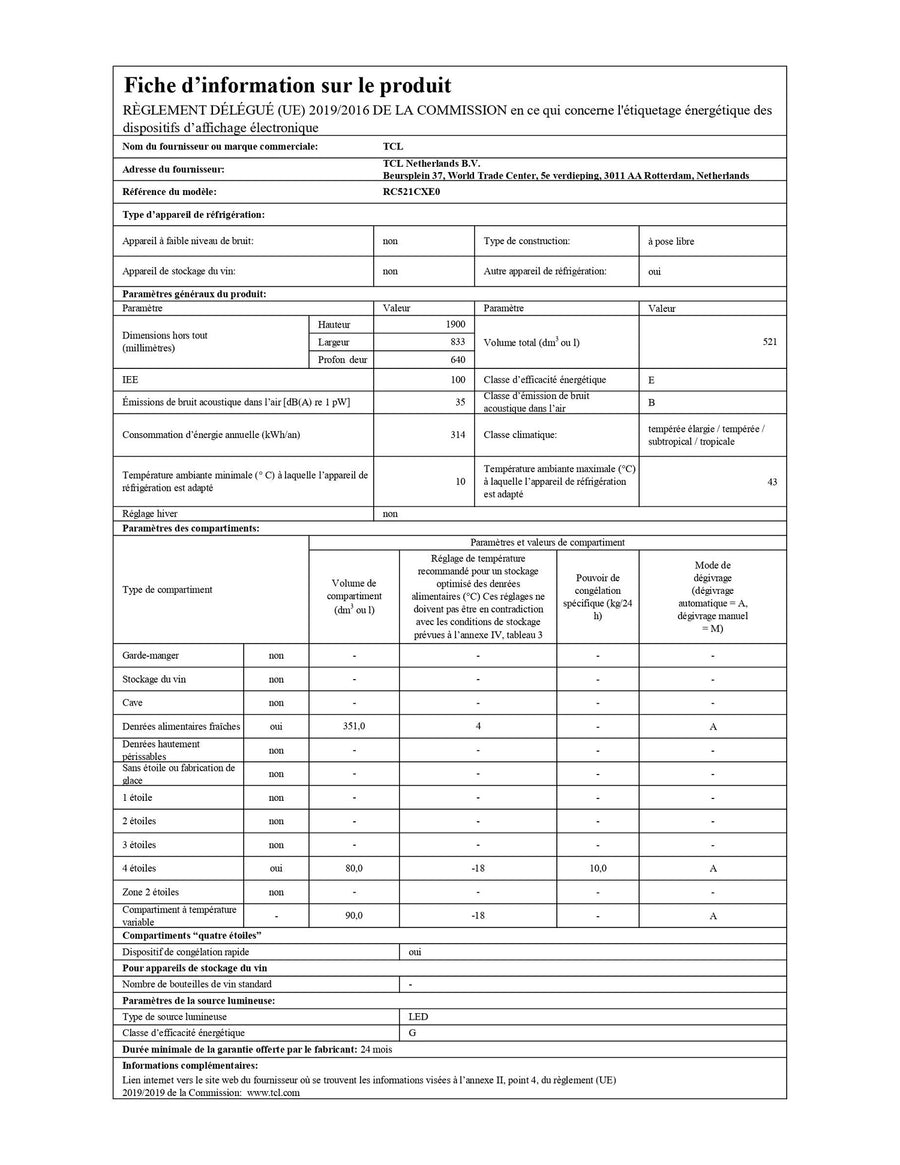 Réfrigérateur multi-portes TCL RC521CXE0