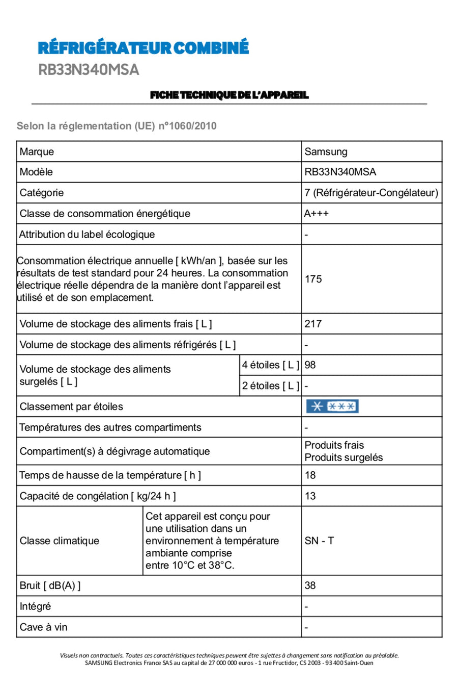 Réfrigérateur avec congélateur SAMSUNG RB33N340MSA