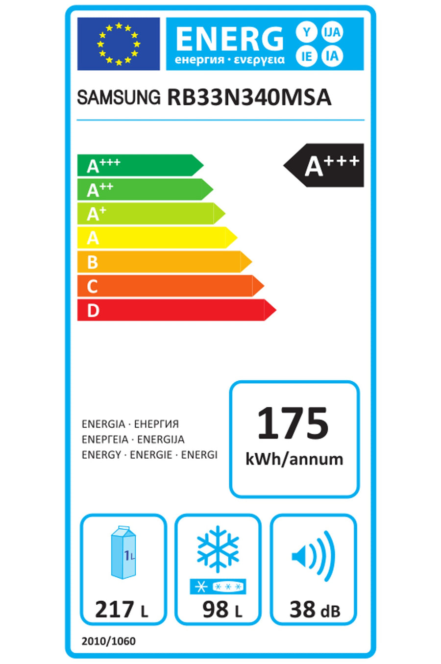 Réfrigérateur avec congélateur SAMSUNG RB33N340MSA