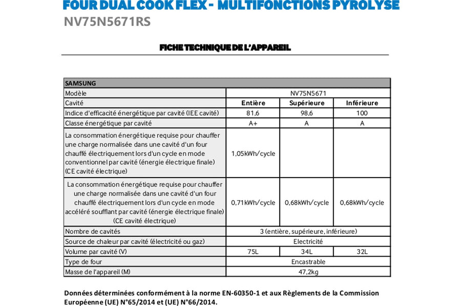 Four chaleur tournante SAMSUNG NV75N5671RS