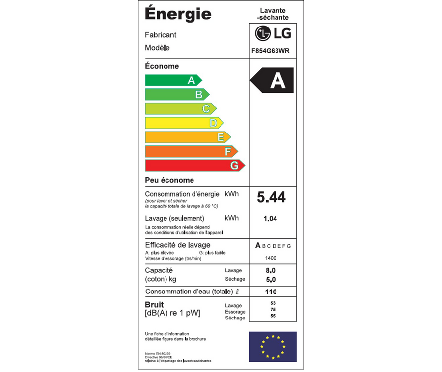 Lave-linge sechant LG F854G63WR