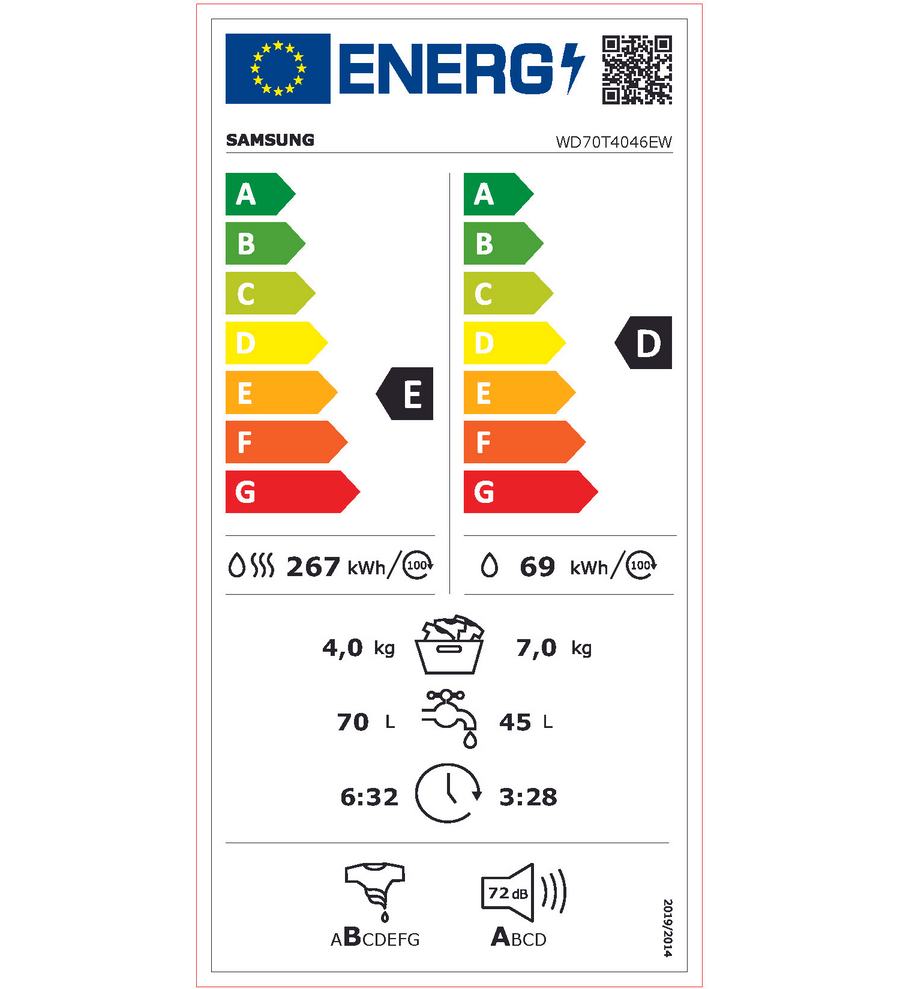 Lave-linge sechant SAMSUNG WD70T4046EW