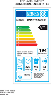 Seche-linge pompe à chaleur SAMSUNG DV90T6240HE