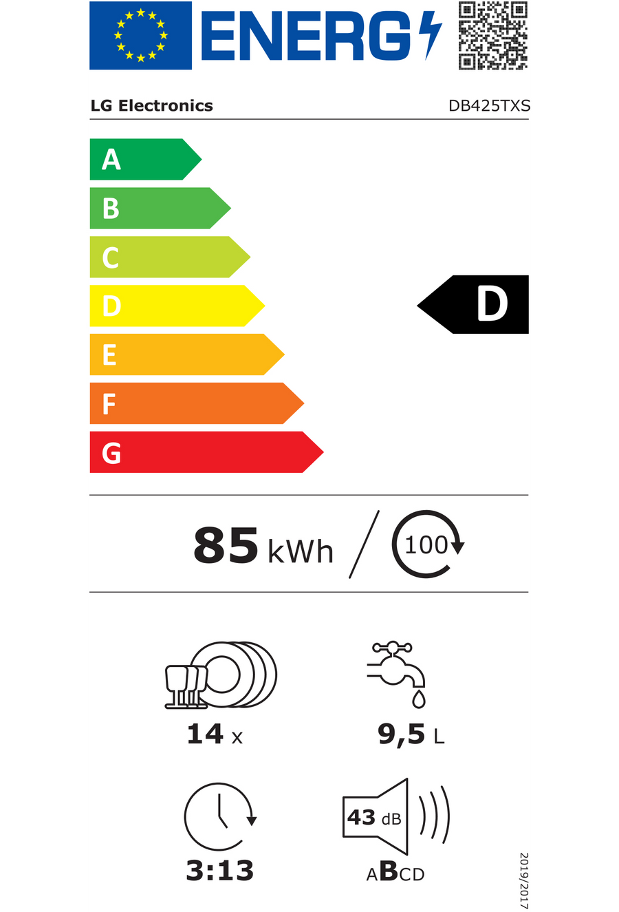 Lave-vaisselle Encastrable 14 couverts Reconditionné LG DB425TXS