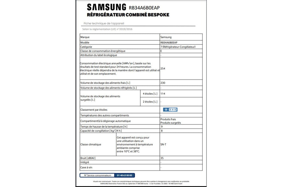 Réfrigérateur avec congélateur SAMSUNG RB34A6B0EAP