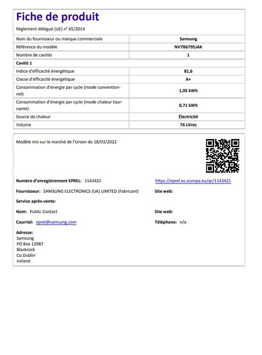 Four chaleur tournante SAMSUNG NV7B6795JAK