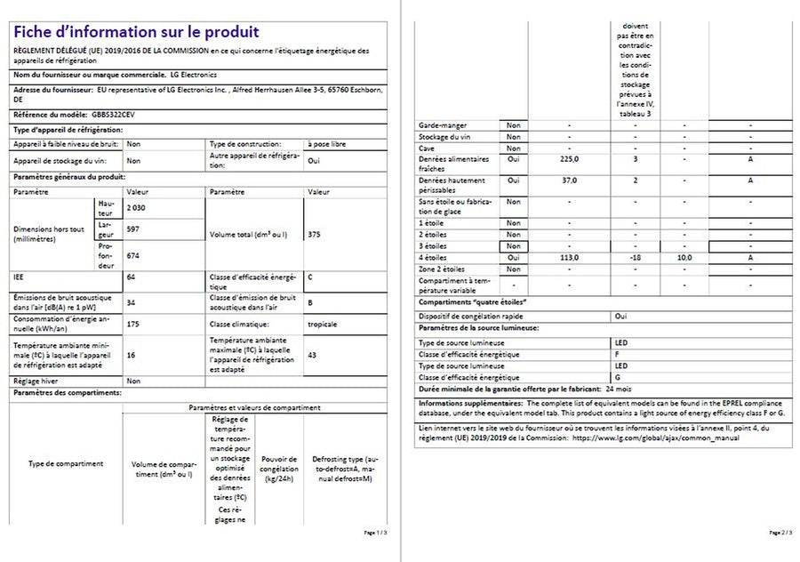 Réfrigérateur avec congélateur LG GBBS322CEV