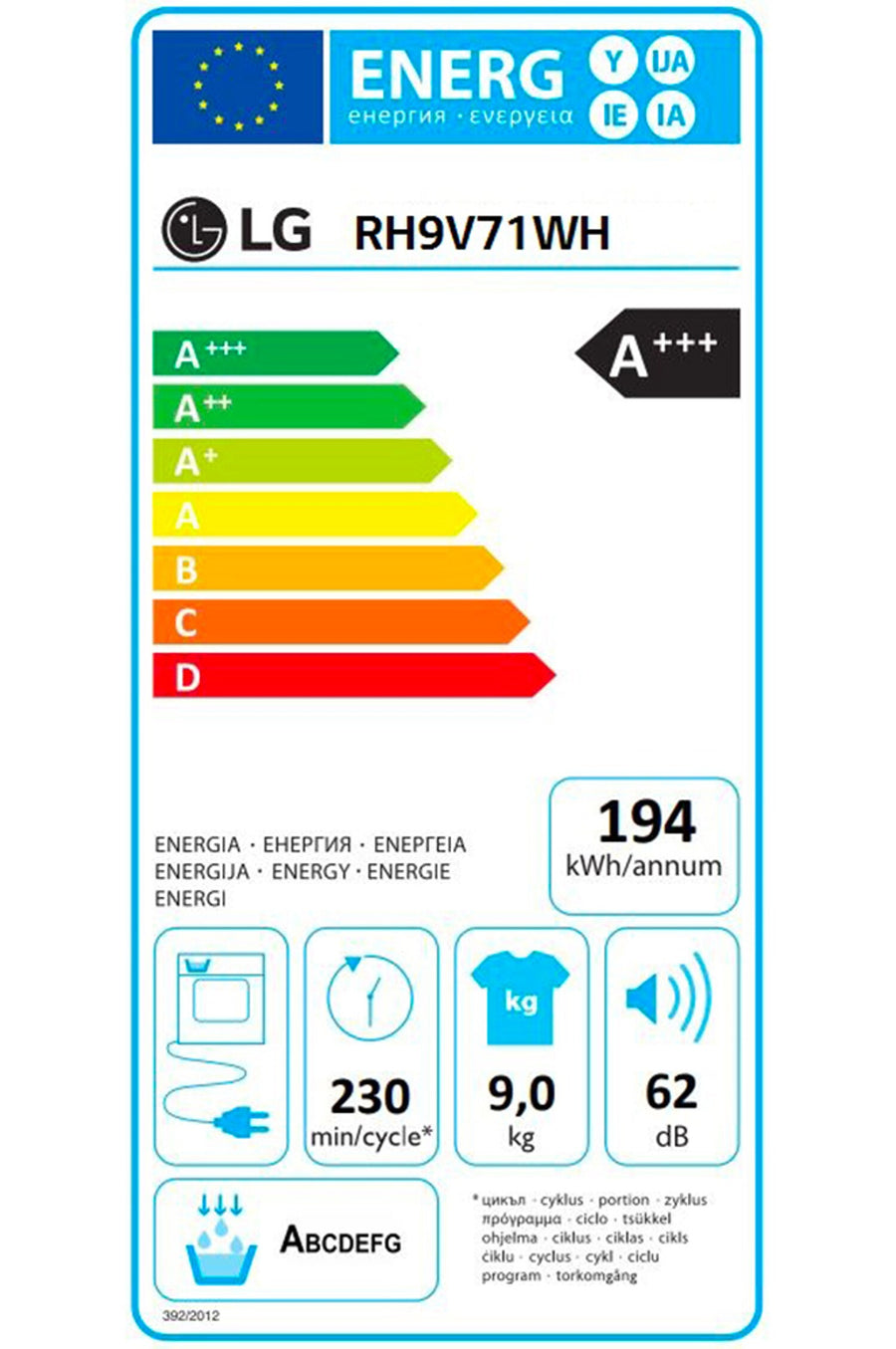 Seche-linge pompe à chaleur LG RH9V71WH