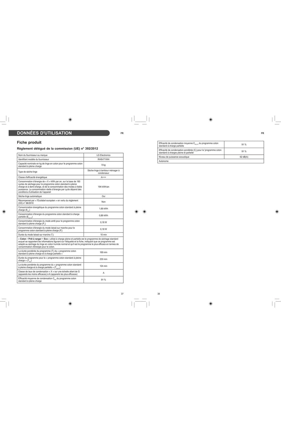 Seche-linge pompe à chaleur LG RH9V71WH