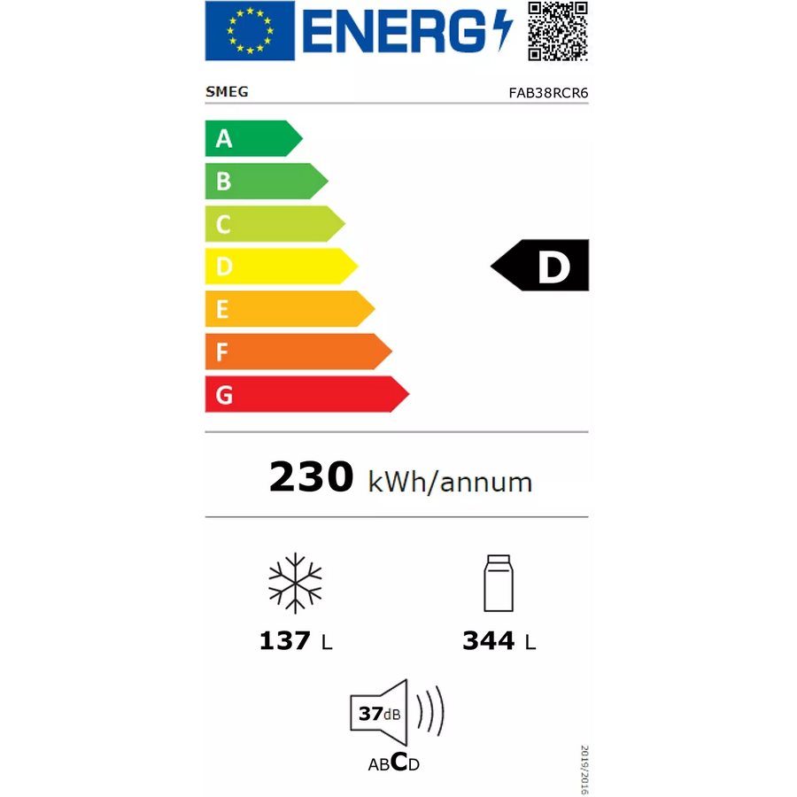 Réfrigérateur Avec Congélateur Reconditionné SMEG FAB38RCR6