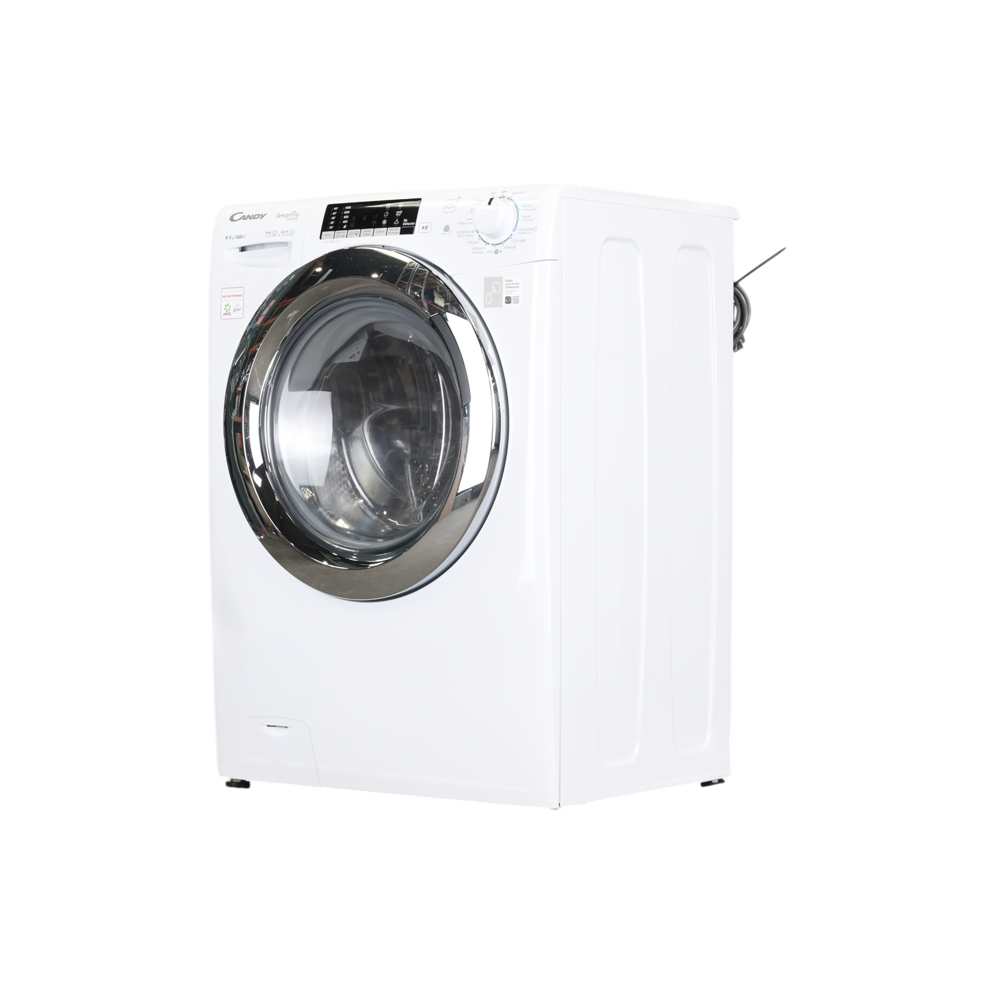 Lave-Linge Sechant 8 kg Reconditionné CANDY CSOW5854TWMC-S : vue du côté gauche