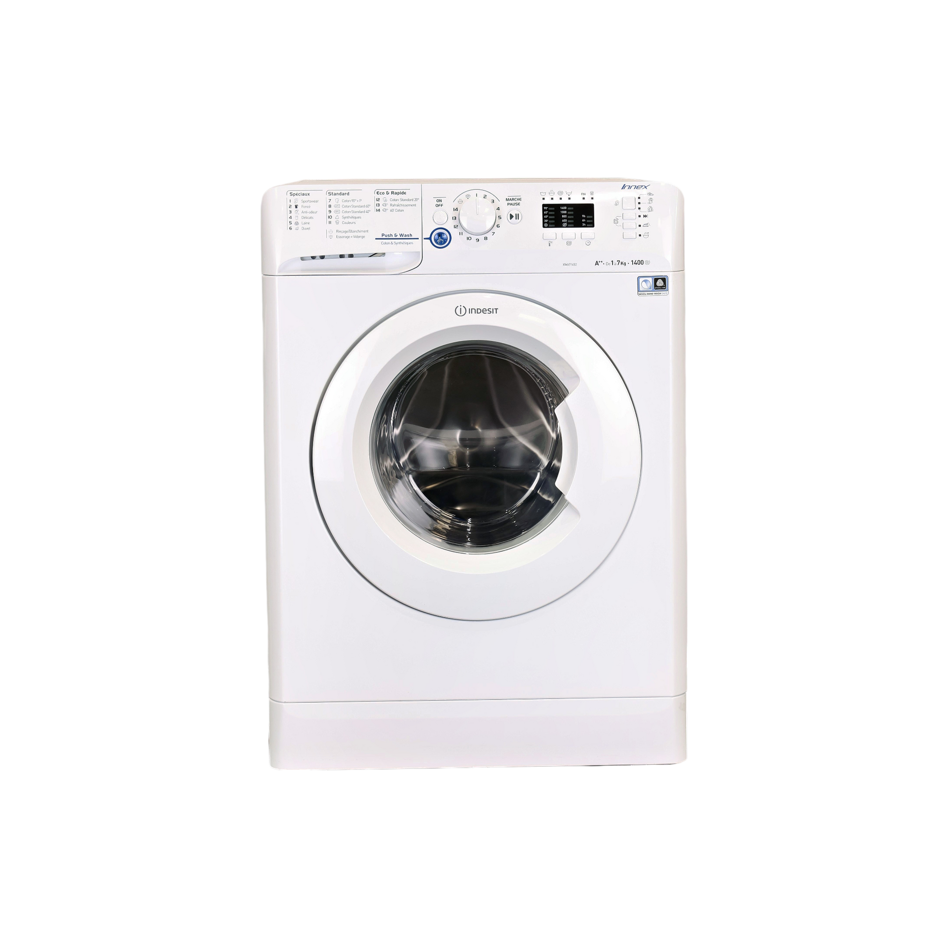 Lave-Linge Hublot 7 kg Reconditionné INDESIT XWA 71452 W FR : vue de face