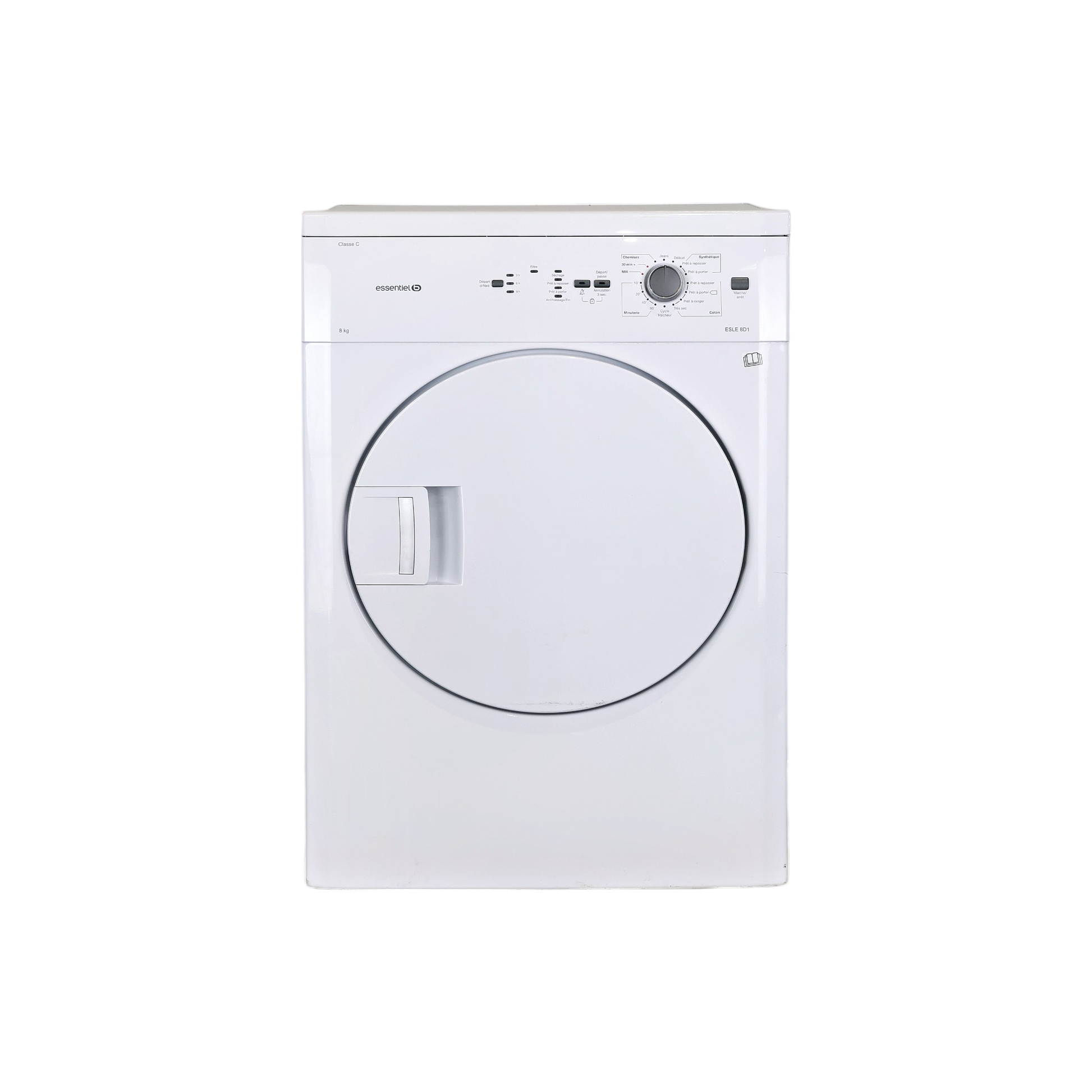Seche-Linge Evacuation 8 kg Reconditionné ESSENTIEL B ESLE 8D1 : vue de face