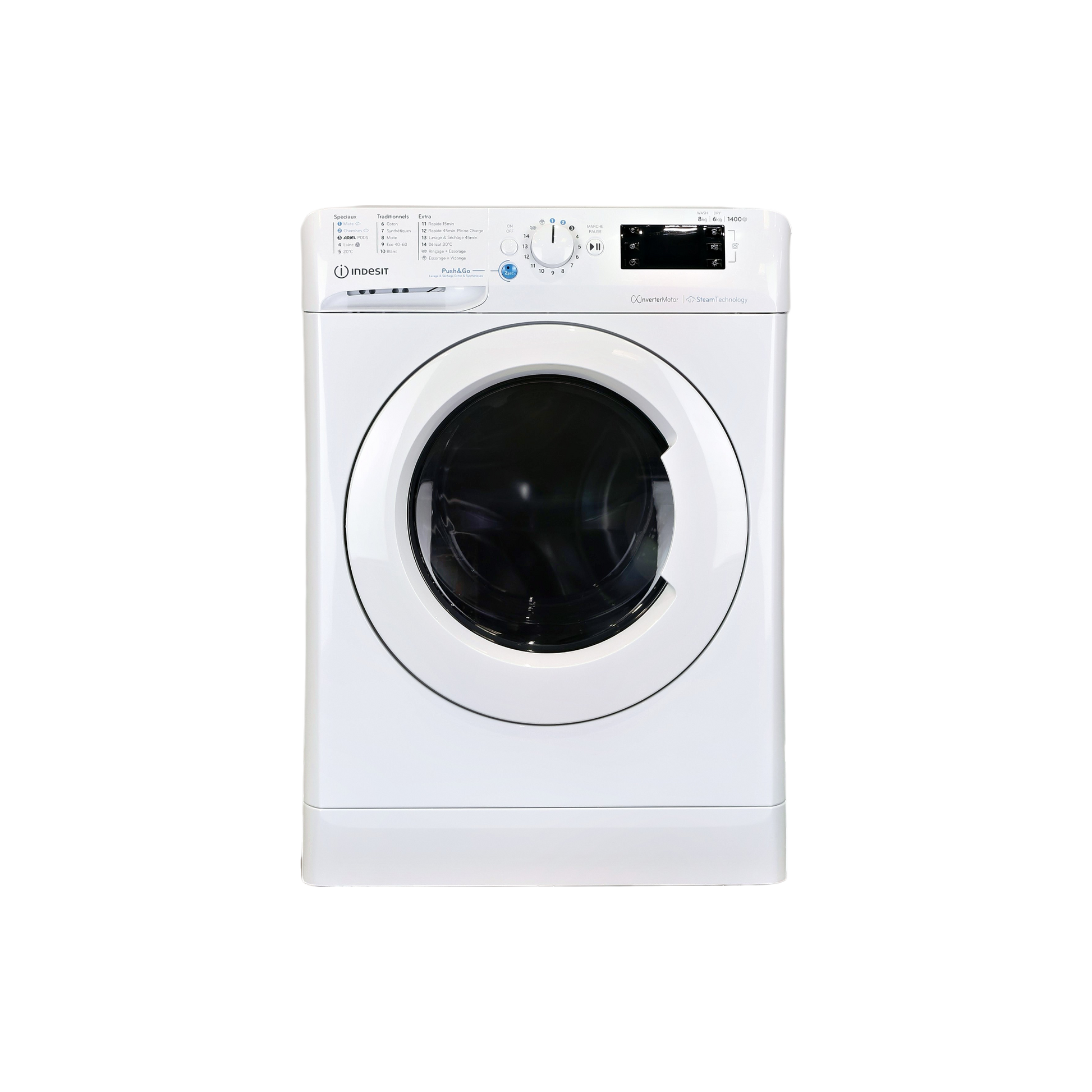 Lave-Linge Sechant 8 kg Reconditionné INDESIT BDE86435WVFR : vue de face