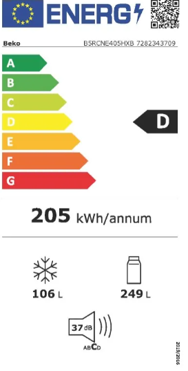 Réfrigérateur Avec Congélateur 355 L Reconditionné BEKO B5RCNE405HXB : détails