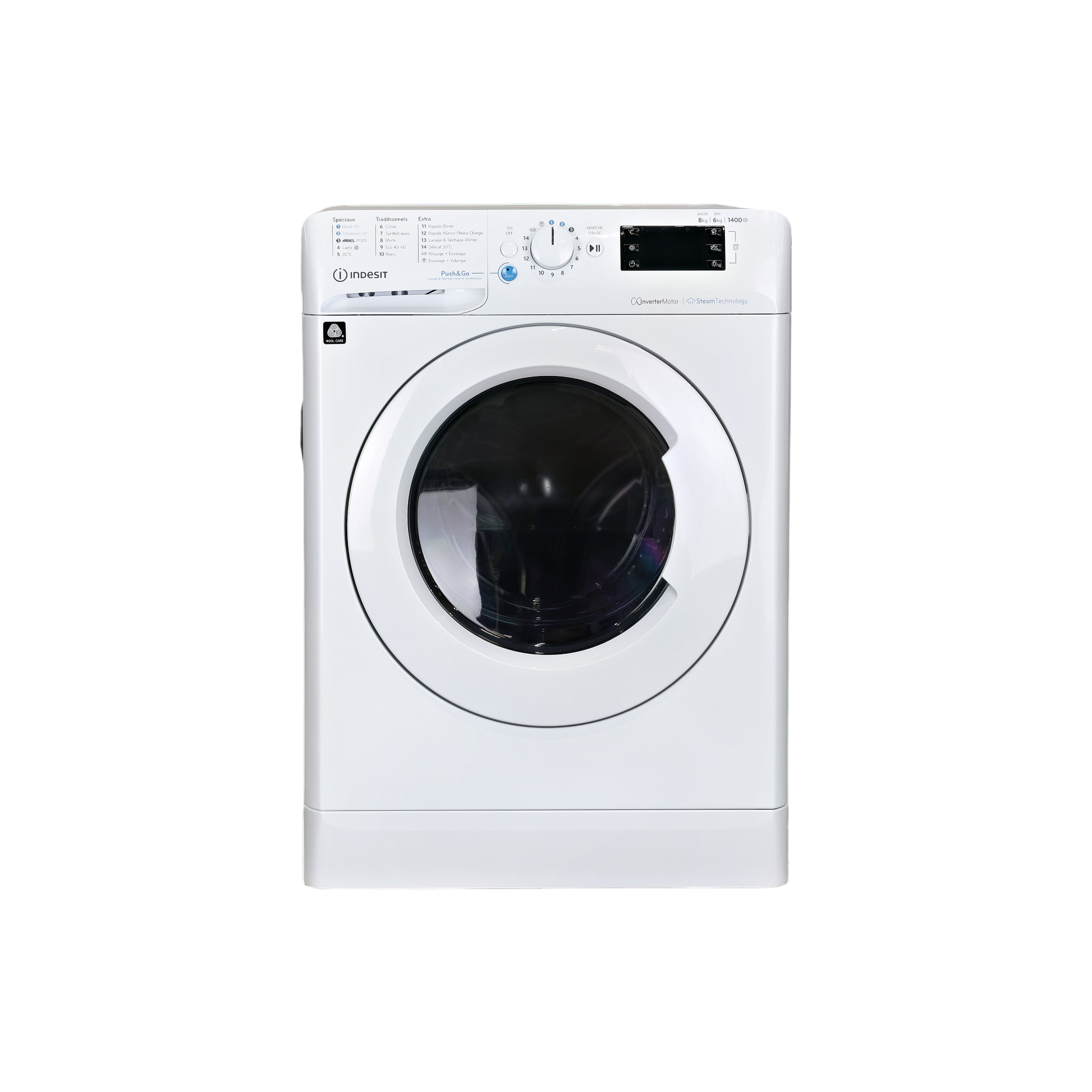 Lave-Linge Sechant 8 kg Reconditionné INDESIT BDE86435WVFR : vue de face