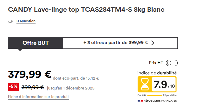 Lave-linge top 8 kg Reconditionné CANDY TCAS284TM4-S