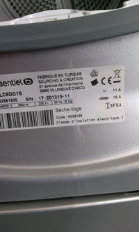 Seche-linge à Condensation 8kg kg Reconditionné ESSENTIEL B ESLC8DD1S