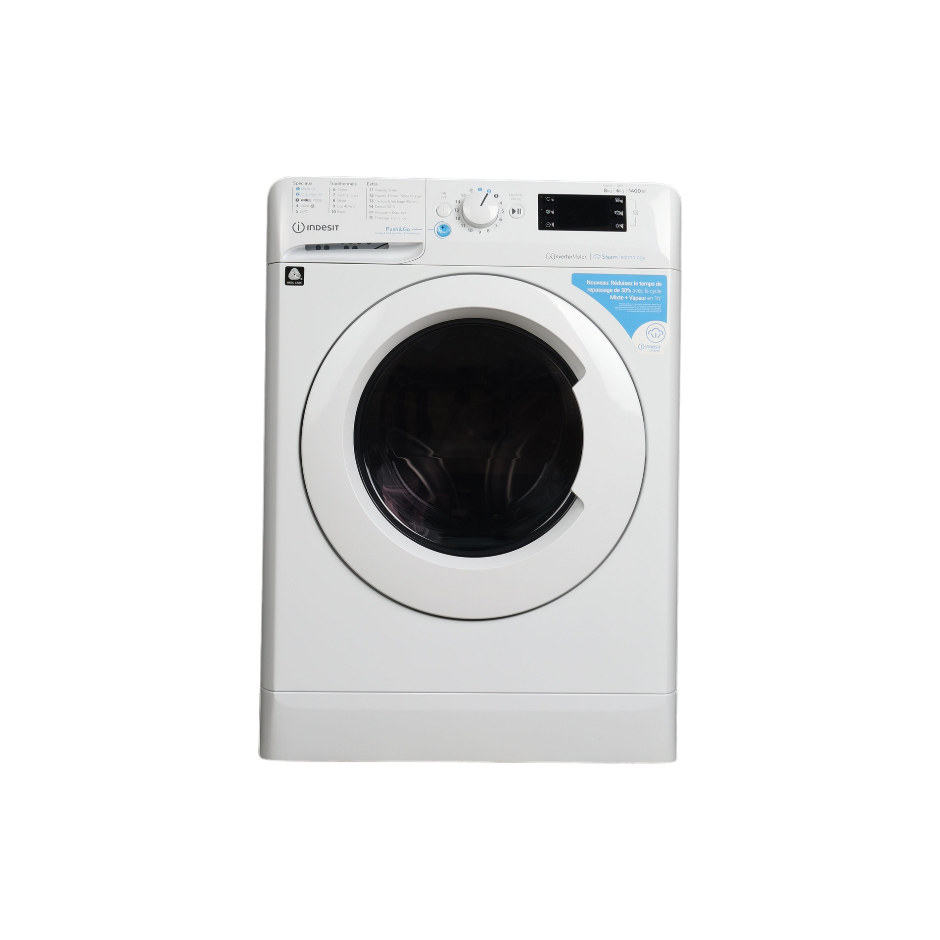 Lave-Linge Sechant 8 kg Reconditionné INDESIT BDE86435WVFR : vue de face