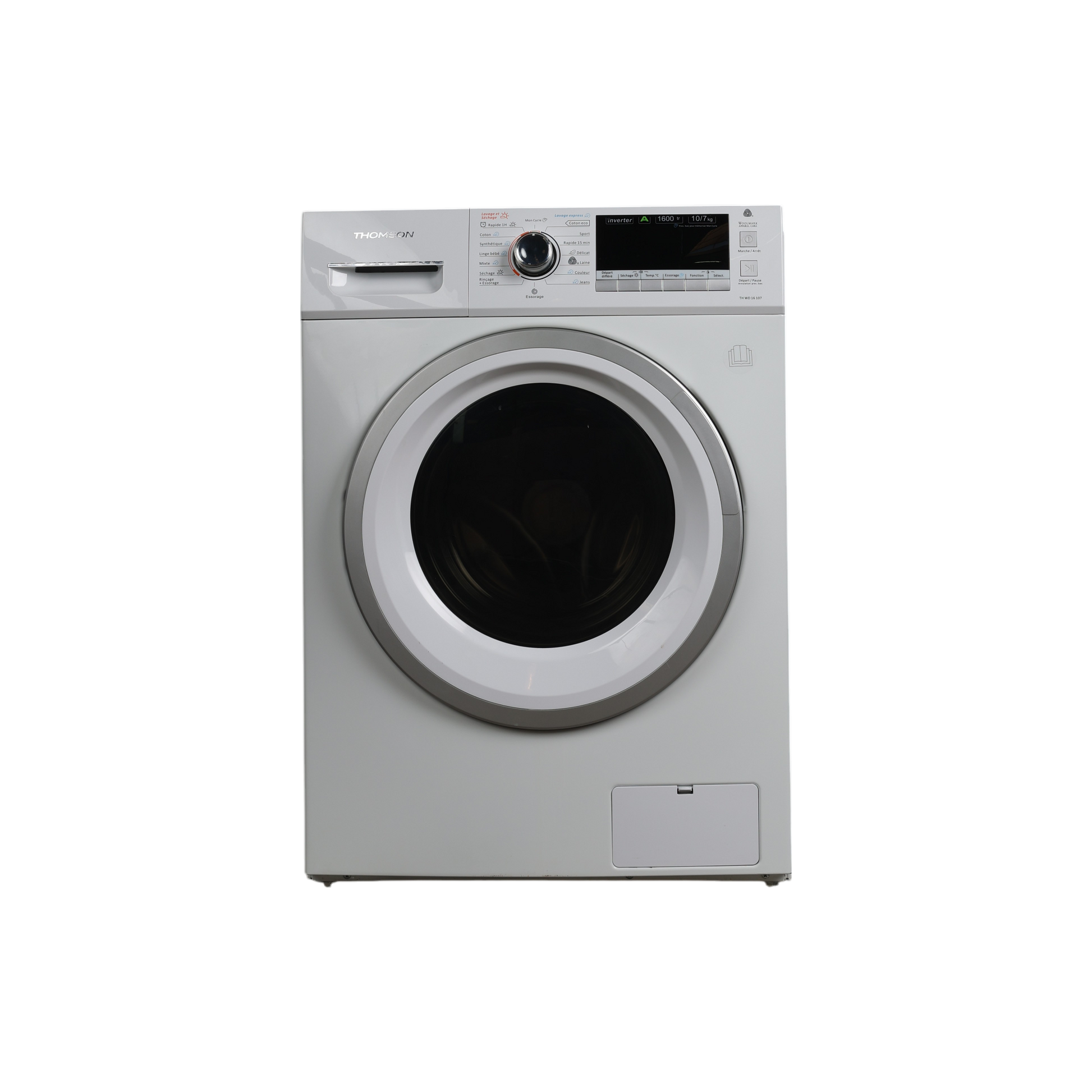 Lave-Linge Sechant 10 kg Reconditionné THOMSON THWD16107 SILVER : vue de face