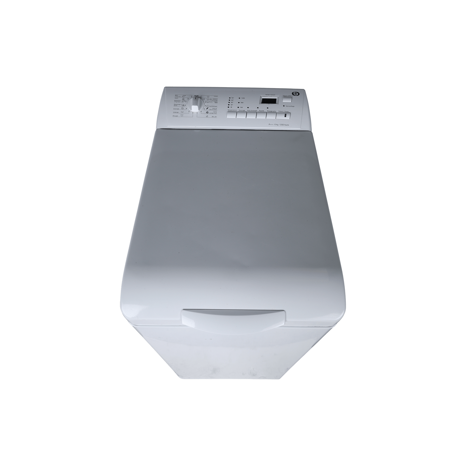 Lave-Linge Top 6 kg Reconditionné ESSENTIEL B ELT-6125B : vue du haut ouverture et commandes