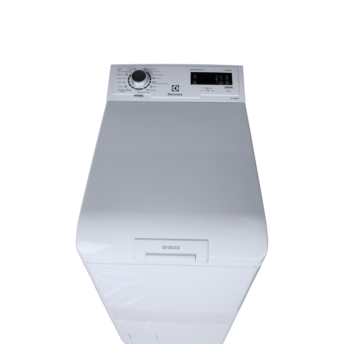 Lave-Linge Top 7 kg Reconditionné ELECTROLUX EWT1376HL1 : vue du haut ouverture et commandes