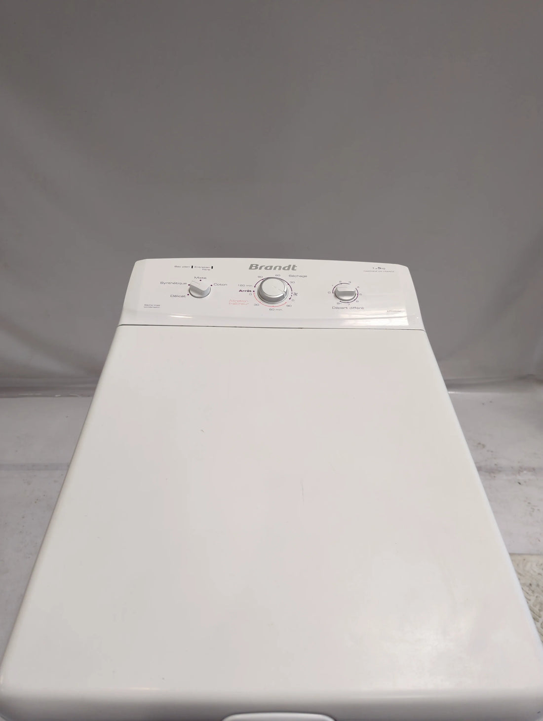 Seche-Linge Condensation 5 kg Reconditionné BRANDT ETE6505F : vue du haut ouverture et commandes