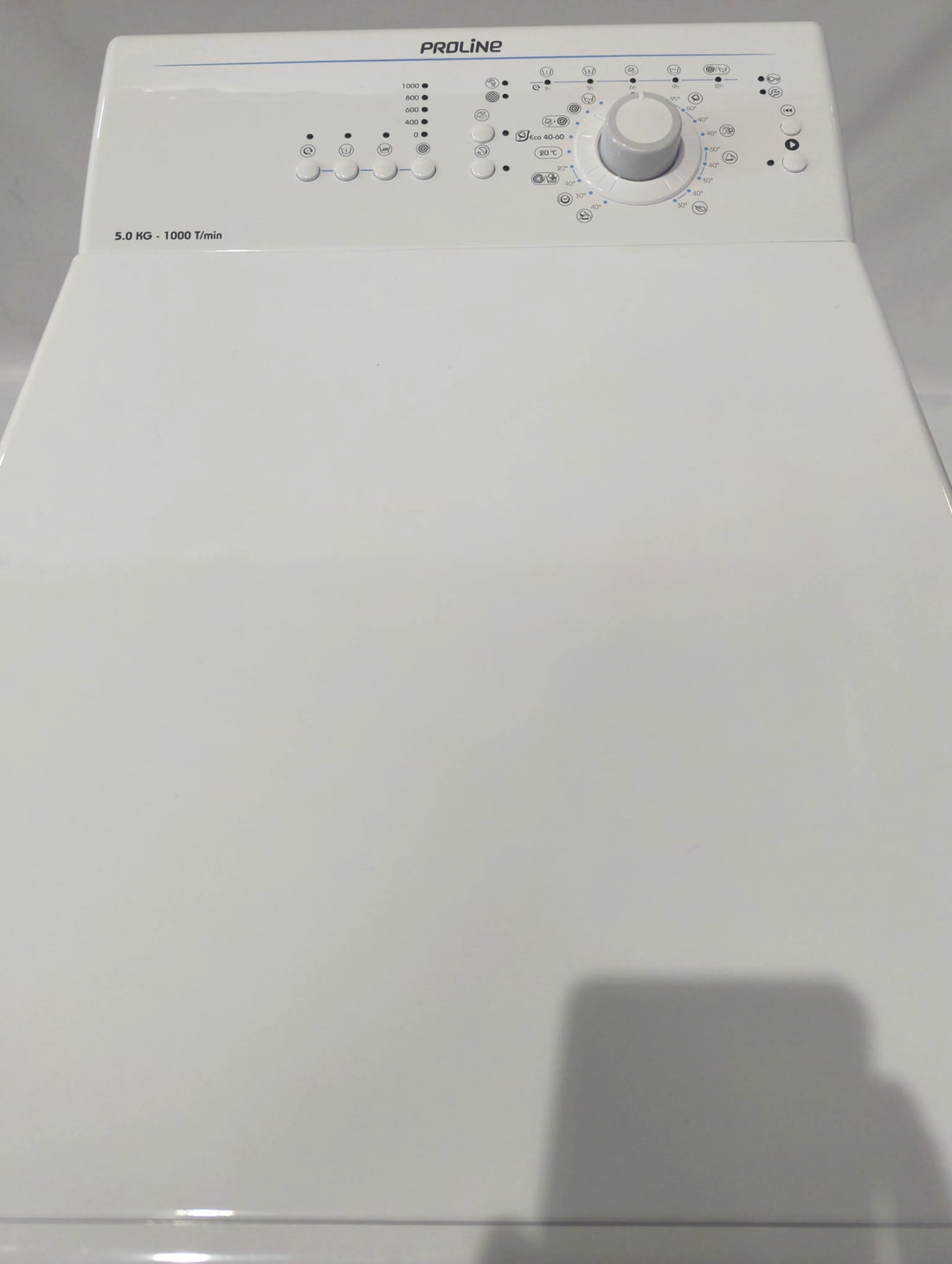 Lave-Linge Top 5 kg Reconditionné PROLINE PTL5100/N : vue du haut ouverture et commandes
