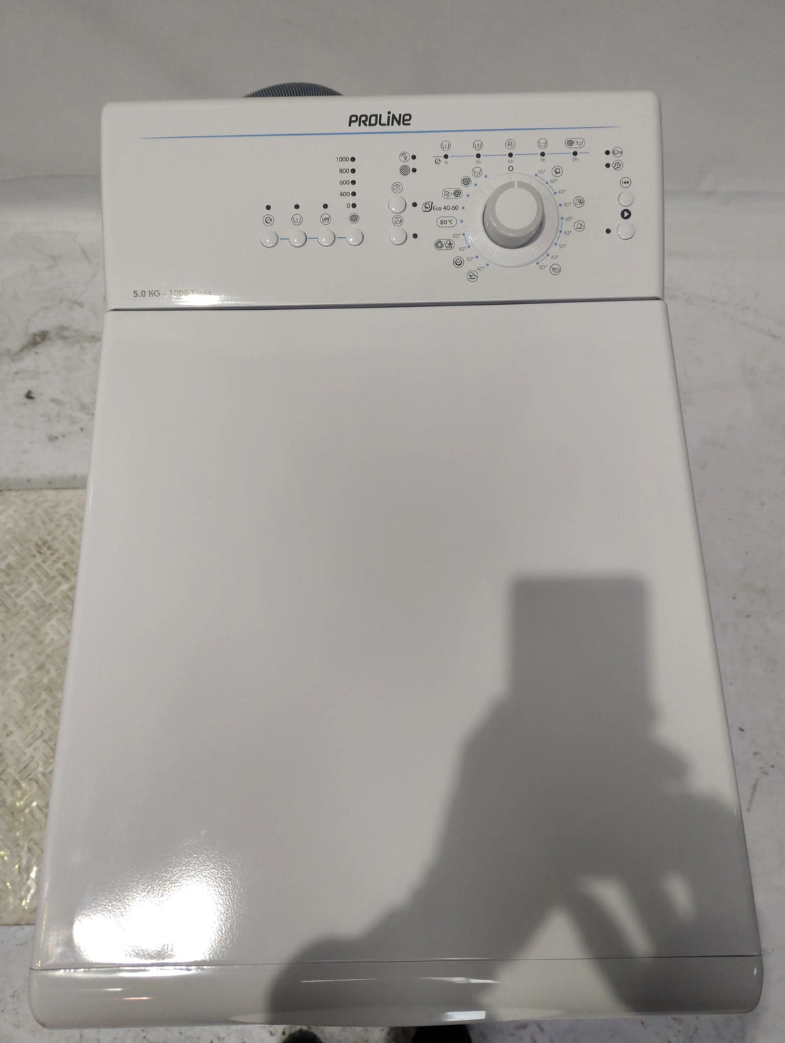 Lave-Linge Top 5 kg Reconditionné PROLINE PTL5100/N : vue du haut ouverture et commandes