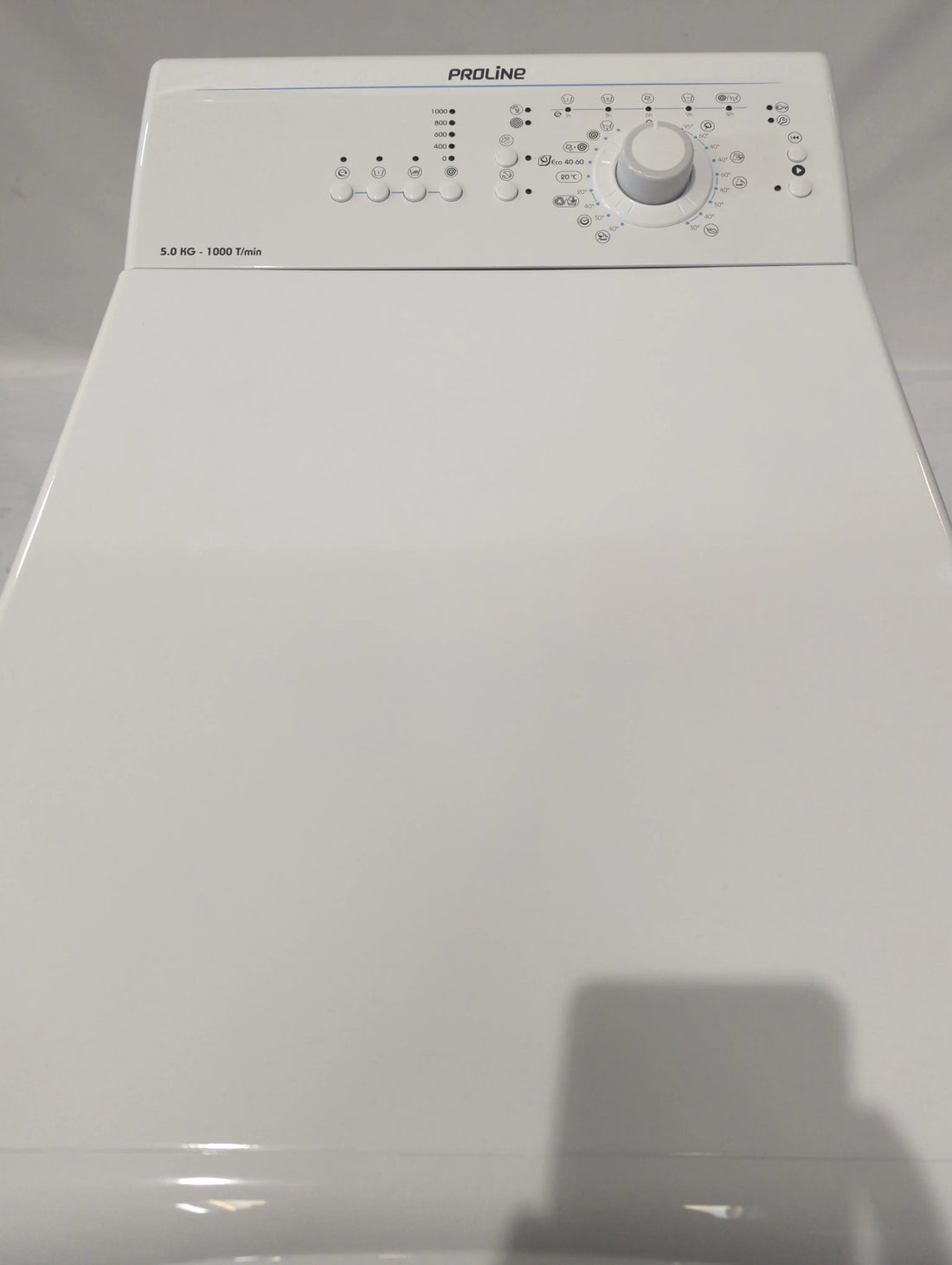 Lave-Linge Top 5 kg Reconditionné PROLINE PTL5100/N : vue du haut ouverture et commandes