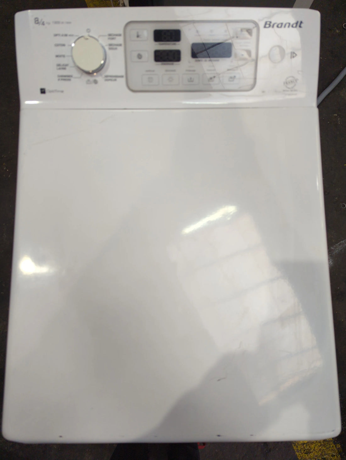 Lave-Linge Sechant 8 kg Reconditionné BRANDT WTD8384SF : vue du haut ouverture et commandes