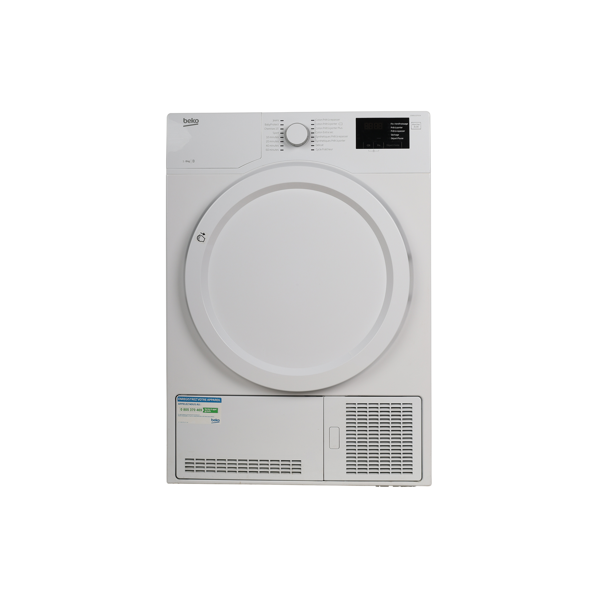 Seche-Linge Condensation 8 kg Reconditionné BEKO DDB8102PA1W : vue de face
