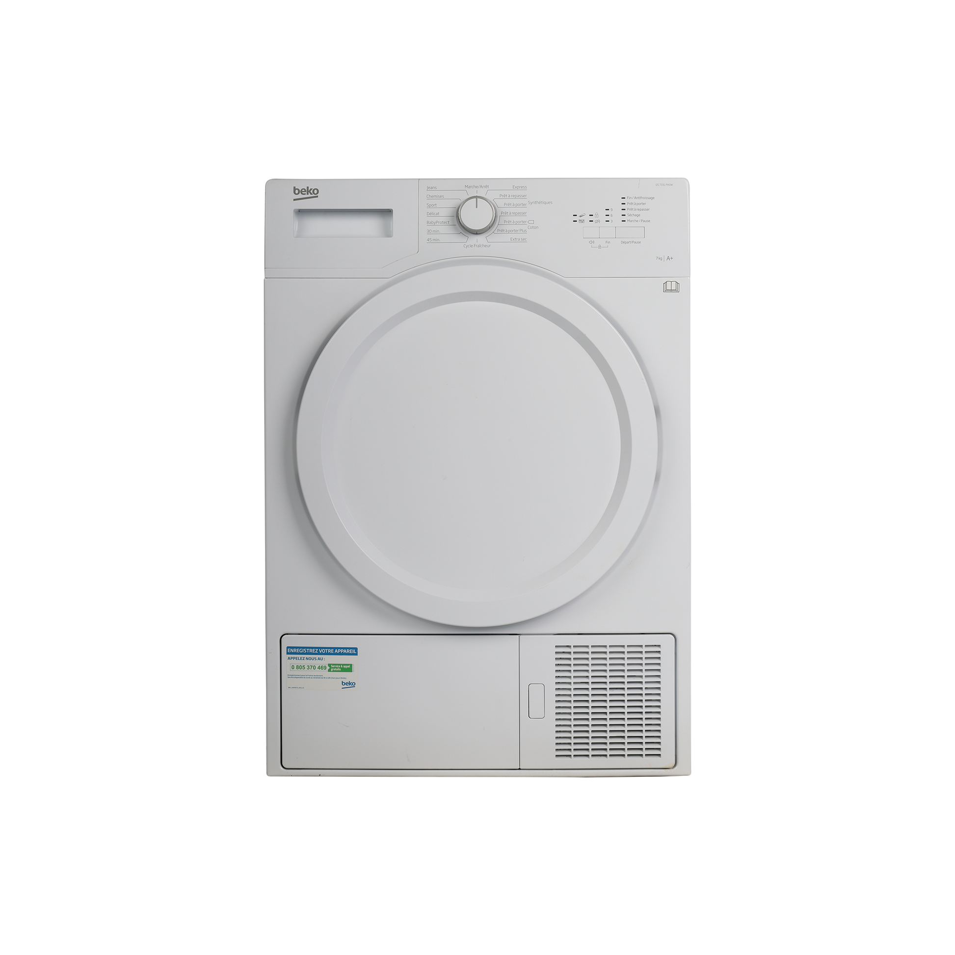 Seche-Linge Pompe À Chaleur 7 kg Reconditionné BEKO DS7331PA0W : vue de face
